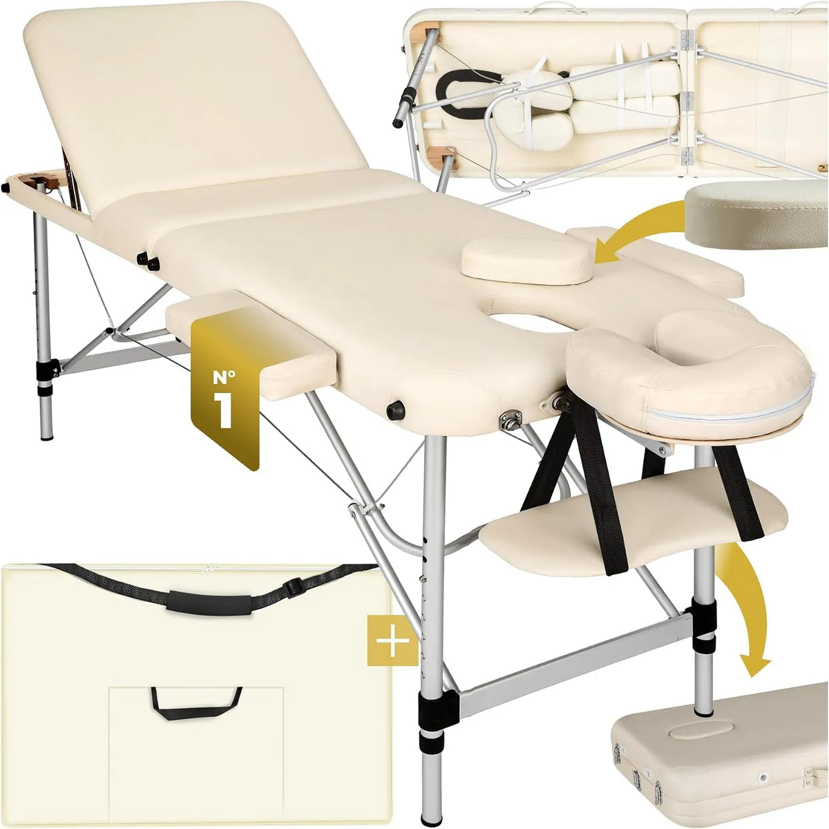 tectake ® Table de Massage Pliante Professionnelle 3 Zones Aluminium Cosmetique — en aluminium, format portable, usage professionnel