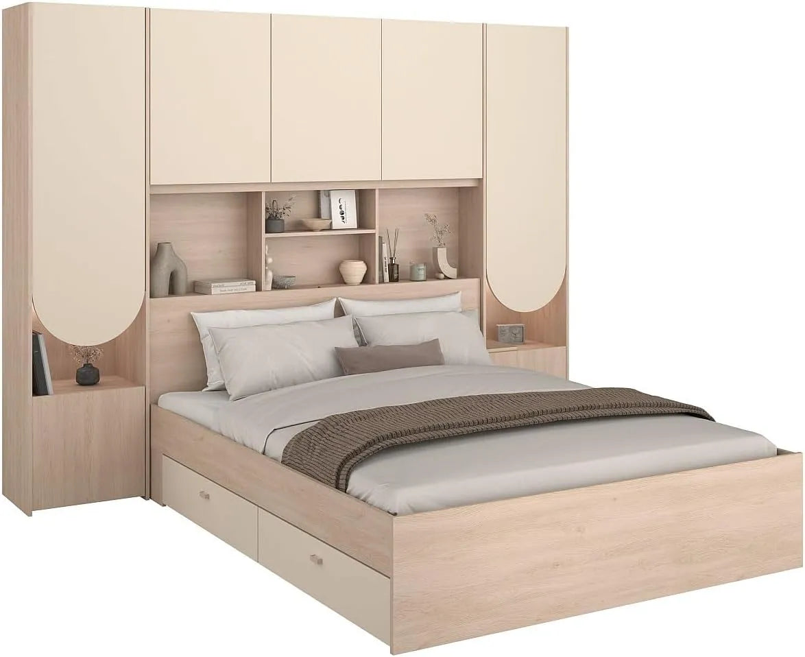 Vente-unique – DOMELITO, avec rangement, 140 × 190 cm, beige