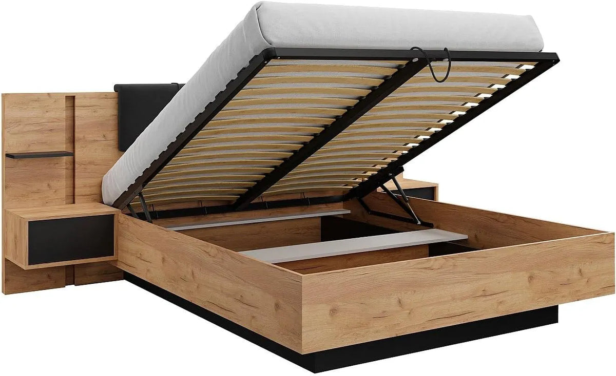 Vente-unique Lit Coffre avec chevets 160 x 200 cm — ELYNIA, 160 × 200 cm, anthracite