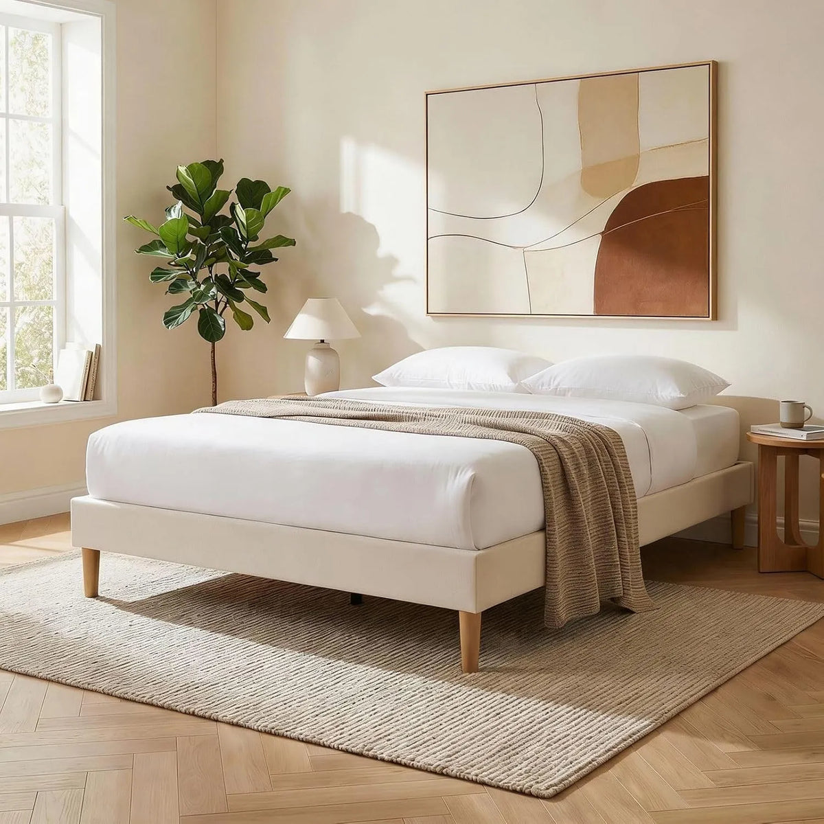 Sommier tapissier QUIMPER 140 x 190 cm Structure en Bois — revêtement en tissu, 140 × 190 cm, blanc