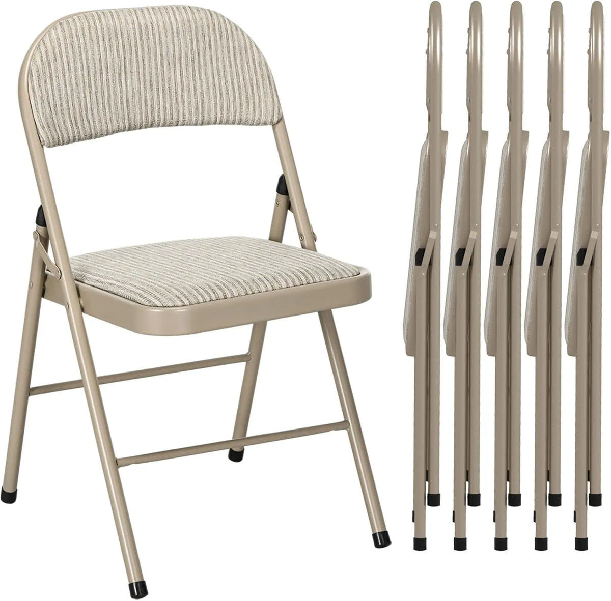 HOMCOM Lot de 6 chaises pliantes en lin avec cadre en acier - Beige