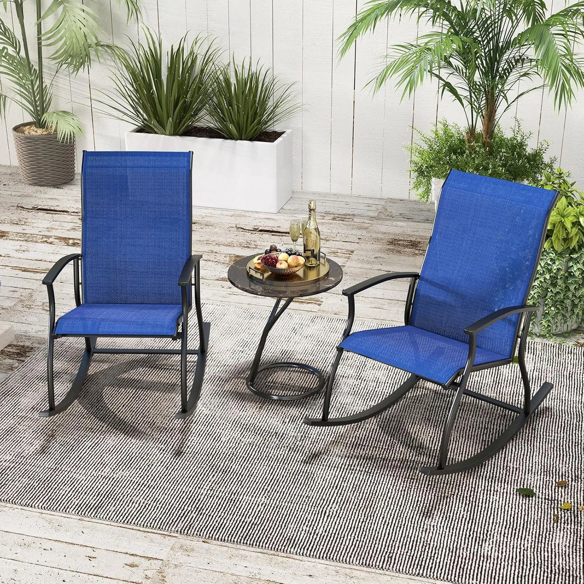 Ensemble de 2 Fauteuils à Bascule en Métal pour Jardin - Respirant et Antidérapant