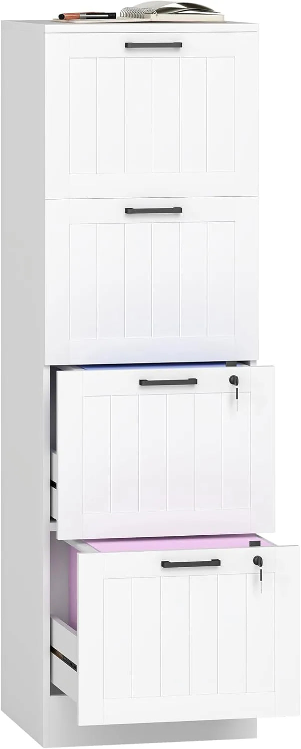 Caisson de Bureau HOMCOM avec Serrure et Tiroirs, Rangement Compact pour Documents, 40x40x131 cm, Blanc