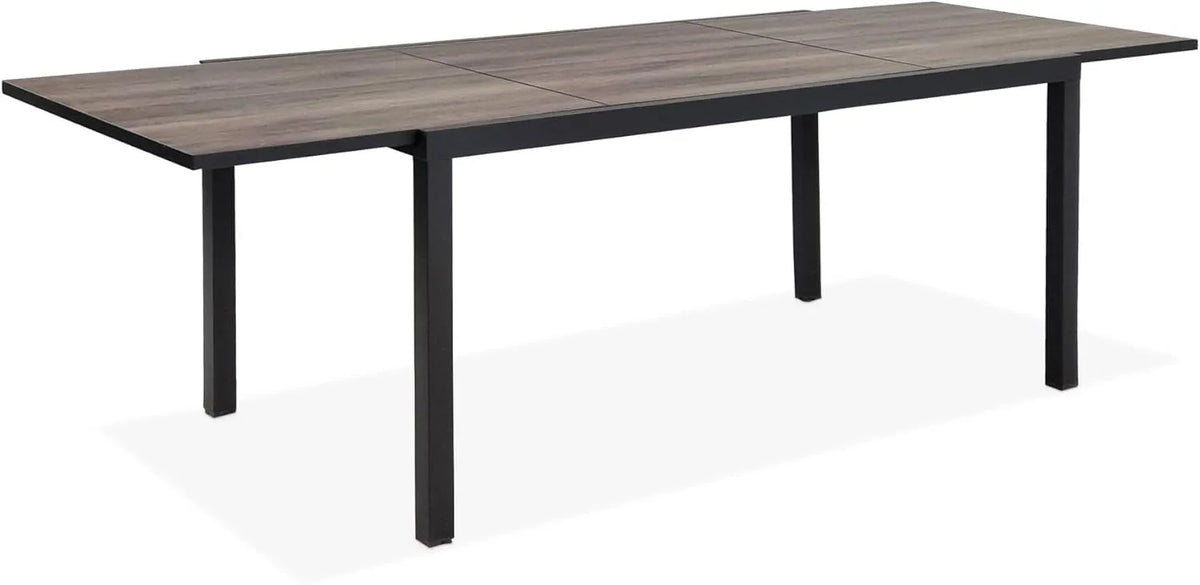 Table de Jardin Extensible Nashville en Aluminium - 8 Places, Plateau Imitation Bois Foncé
