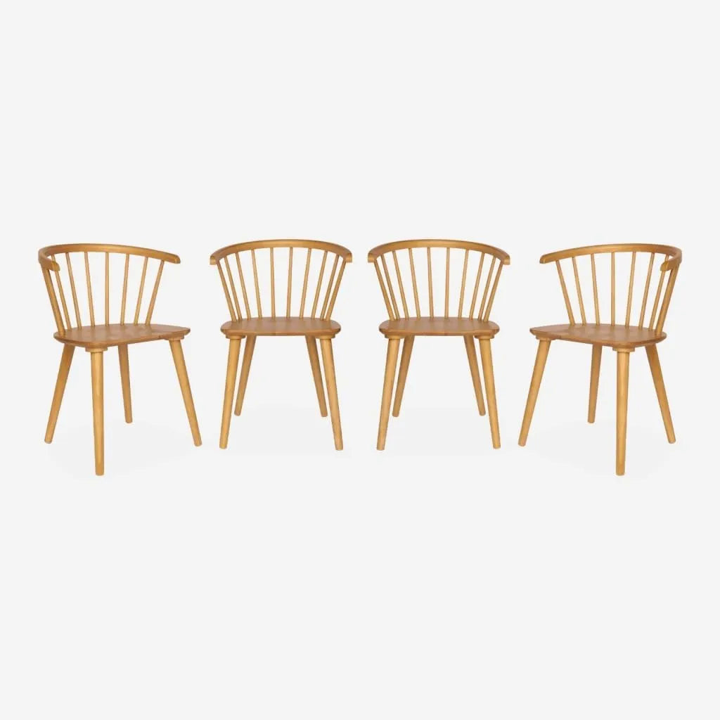 Sweeek - Ensemble de 4 chaises en bois naturel avec Barreaux - Modèle Paula, 51x53x75 cm
