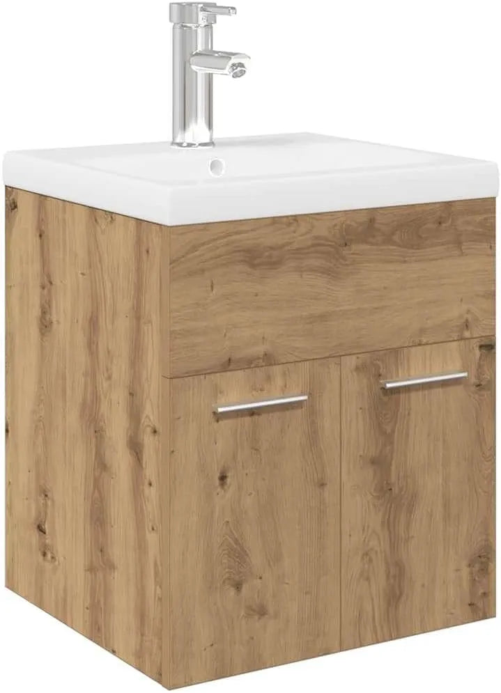 Ensemble de Meuble de Salle de Bain avec Lavabo et Robinet Artisans en Chêne