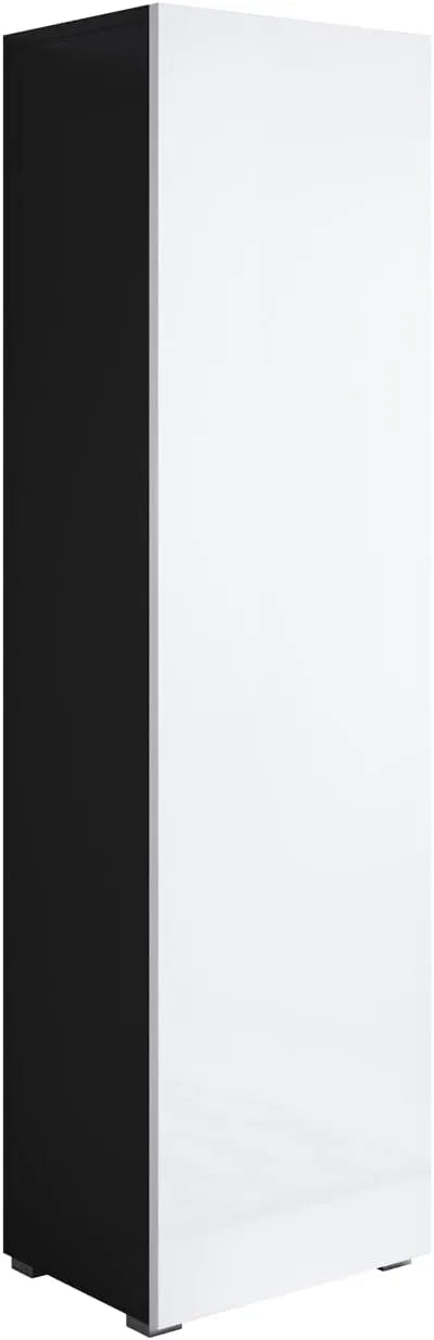 Armoire Murale Moderne Luke V4, Salon et Salle à Manger, Design Modulaire en Mélamine Brillante, Noir et Blanc, 40x165x29 cm