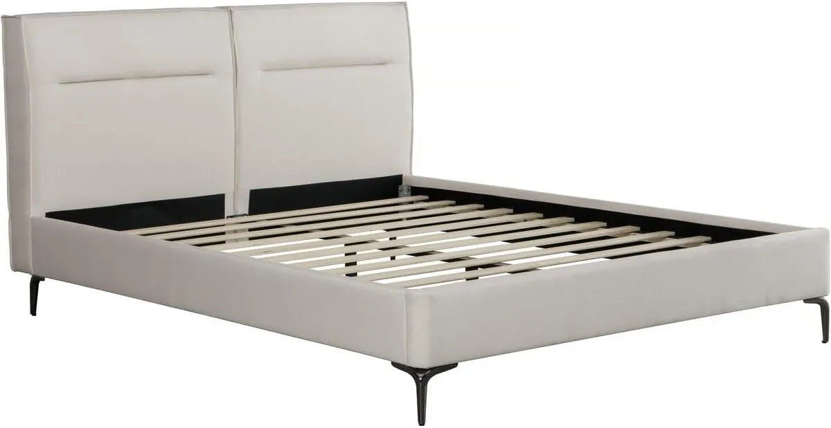 Lit Double en Tissu Beige 160x200 cm Design Moderne