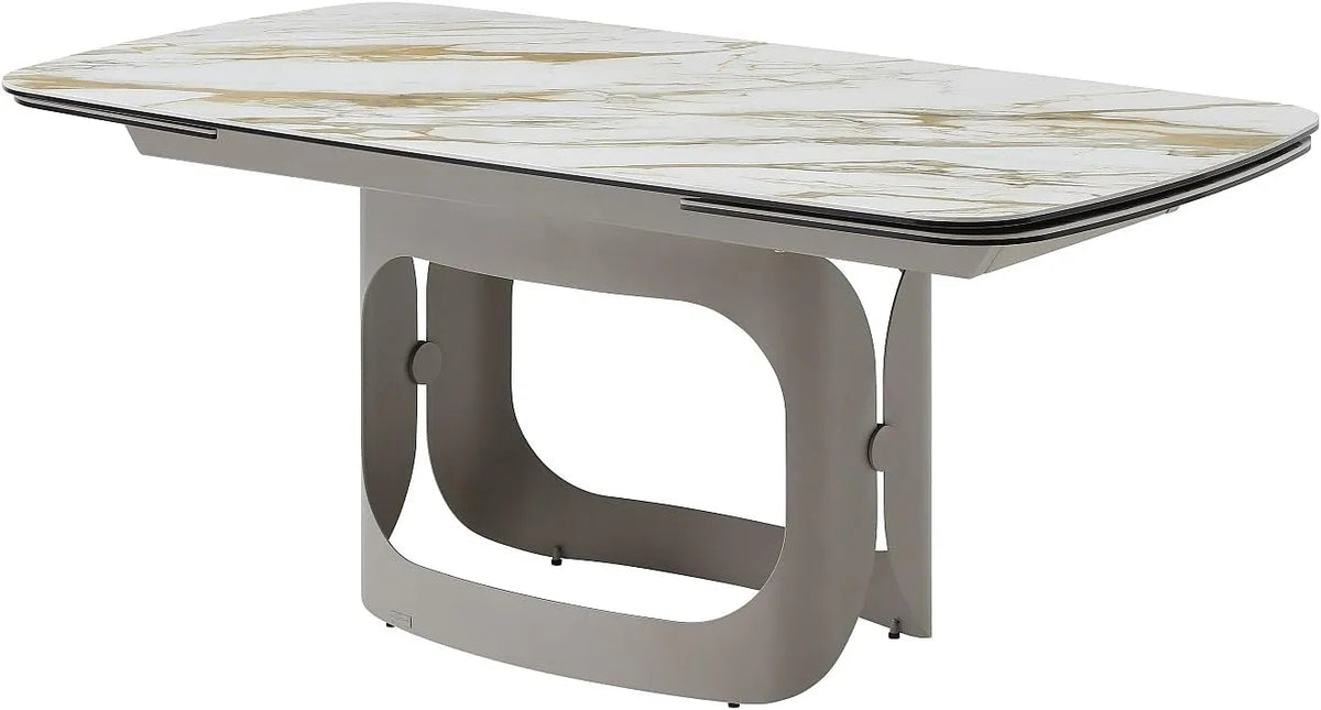 Table à Manger Extensible 6-10 Personnes en Céramique et Verre Trempé Effet Marbre Blanc