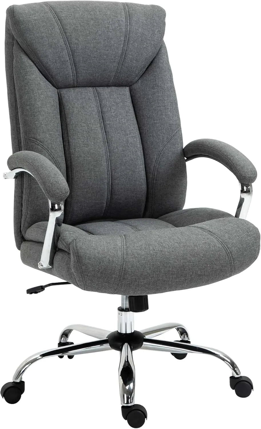 Chaise Ergonomique en Lin Gris, Dossier Haut Réglable et Pivotant 360°