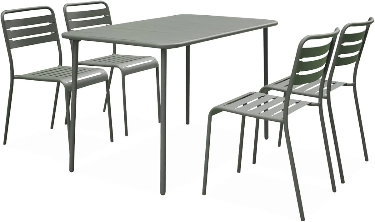 Ensemble de jardin en métal avec 4 chaises anthracite kaki - Amelia 120x70x72.5cm