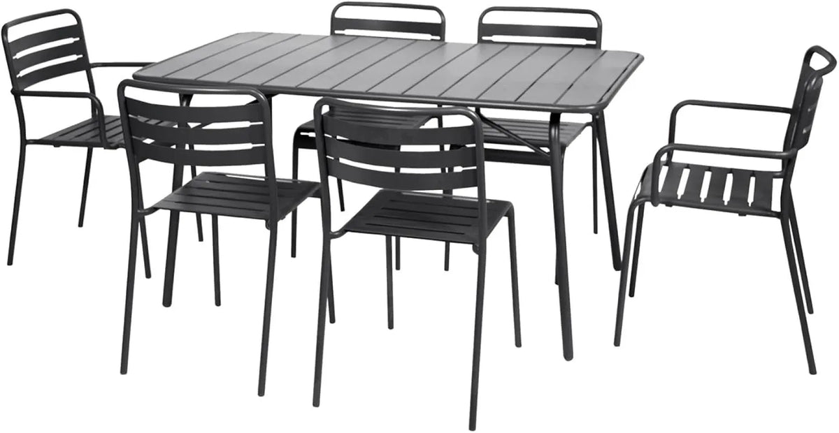Ensemble de Mobilier de Jardin Pliable en Métal avec 6 Sièges, Anthracite, Modèle Amelia