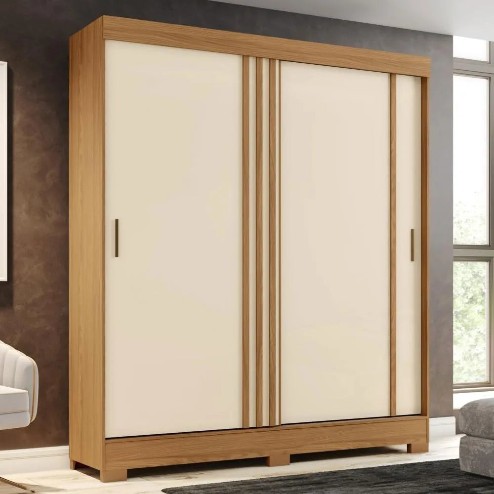 Armoire de Rangement AUROR - Design Moderne Beige et Gris