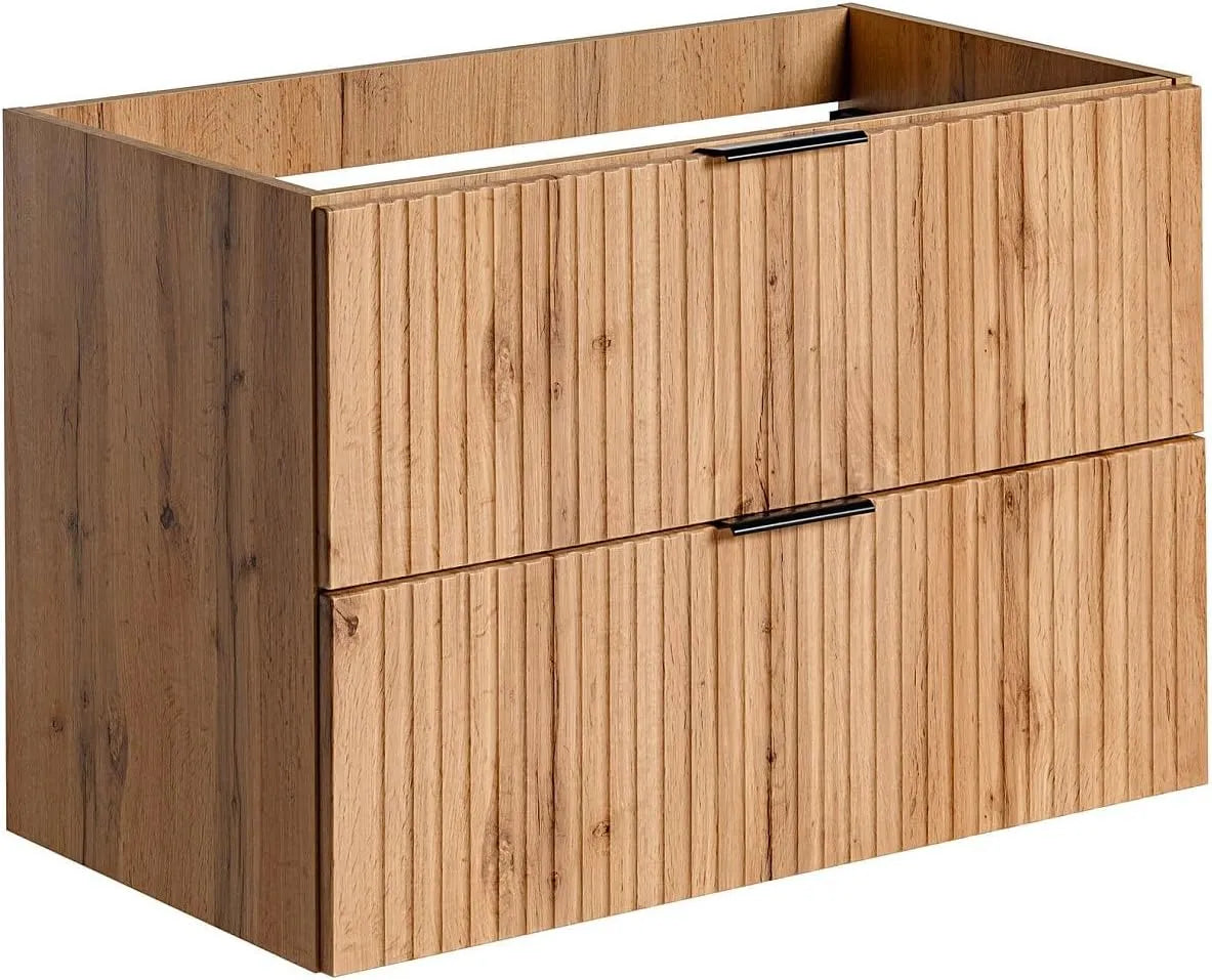 Ensemble Meuble Salle de Bain Suspendu ZEVARA - 80 cm - Finition Naturelle