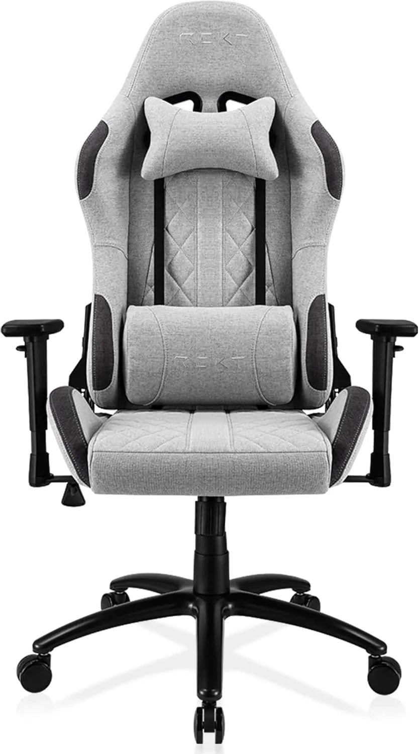 Chaise Gaming REKT ULTIM8-RS en Tissu Premium, Inclinable à 160°, Accoudoirs 3D, Support Lombaire et Nuque, Capacité 150 Kg, Gris Clair