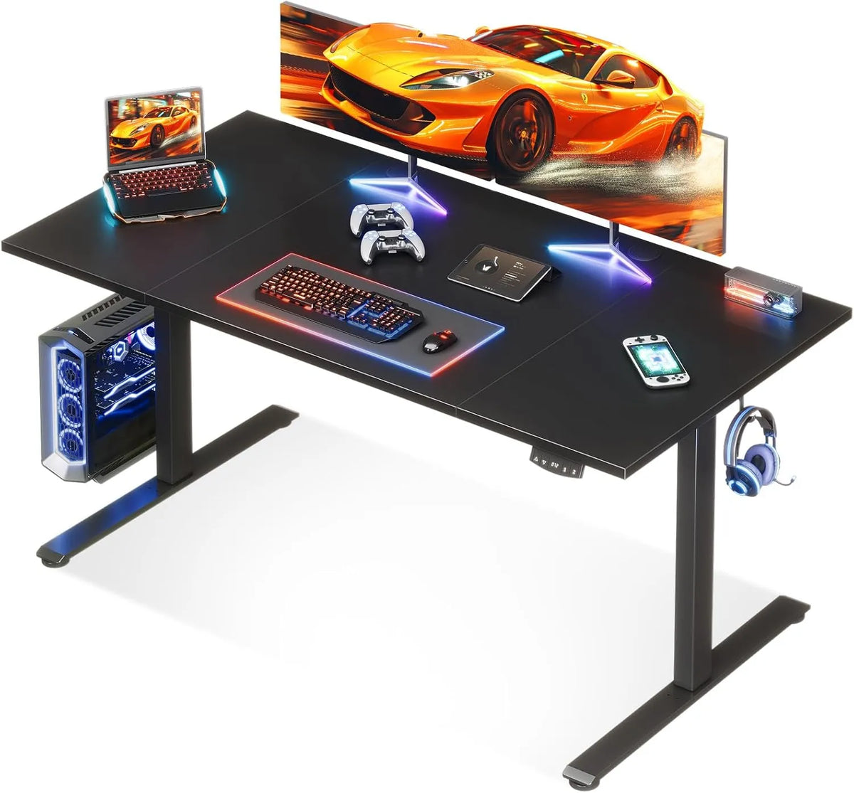 Bureau Électrique Réglable OffiGo, 160cm, Table Ergonomique avec 3 Mémoires, Noir