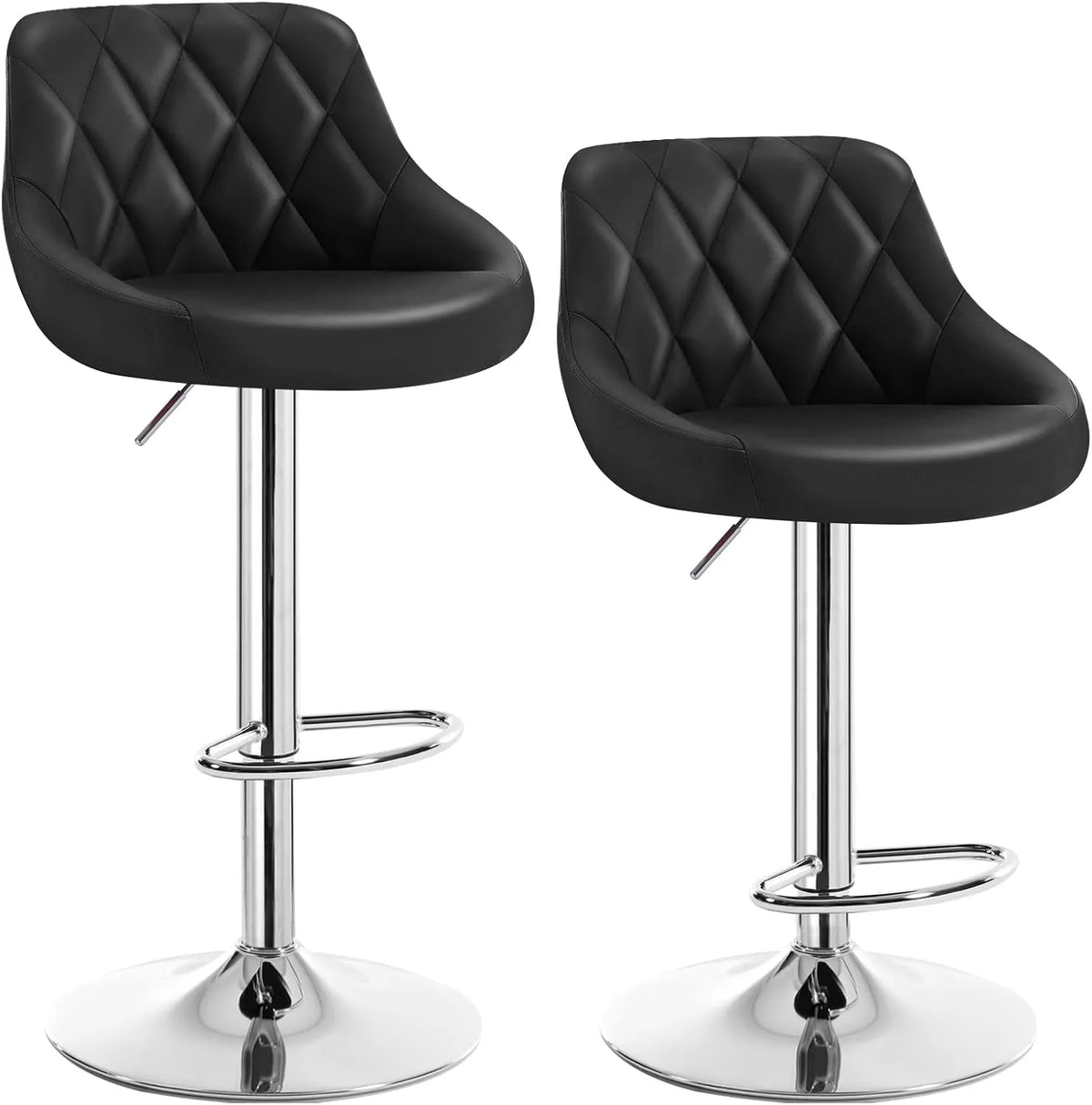 Lot de 2 Tabourets de Bar en Similicuir Noir avec Dossier et Repose-Pieds - Réglables et Pivotants 360°