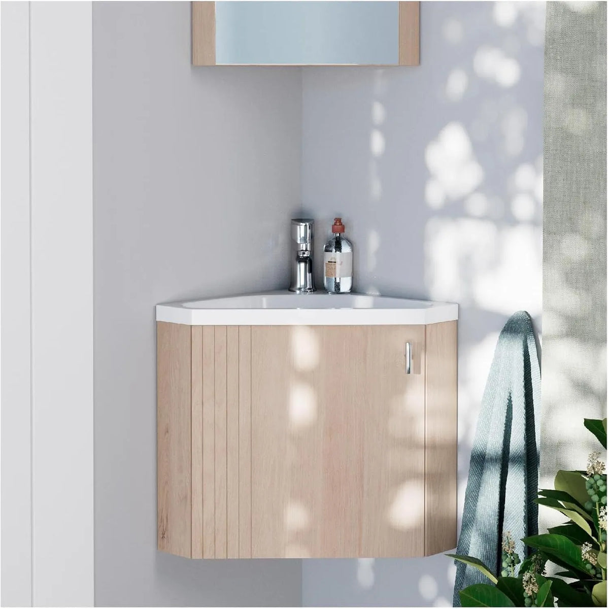 Élégant Lavabo d'Angle en Chêne Koda pour Salle de Bain