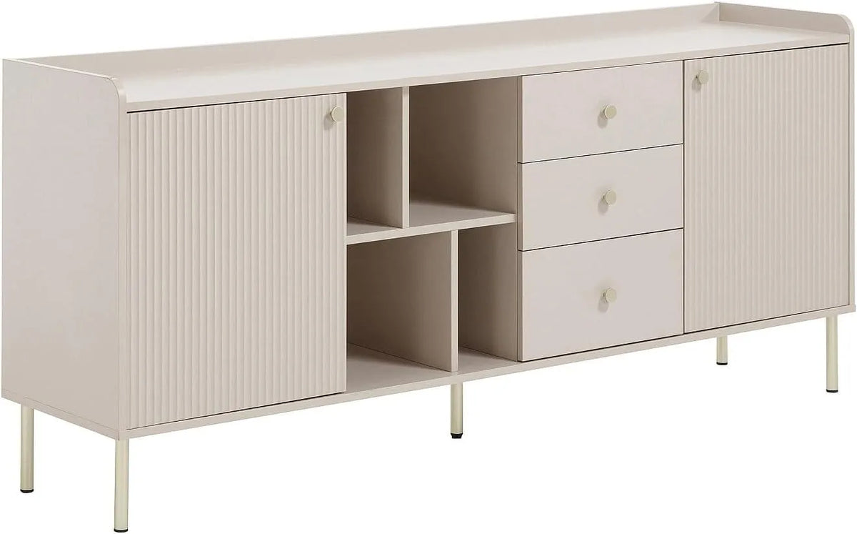 Buffet Moderne 2 Portes, 3 Tiroirs, 4 Niche en Beige et Doré - LUNAOR
