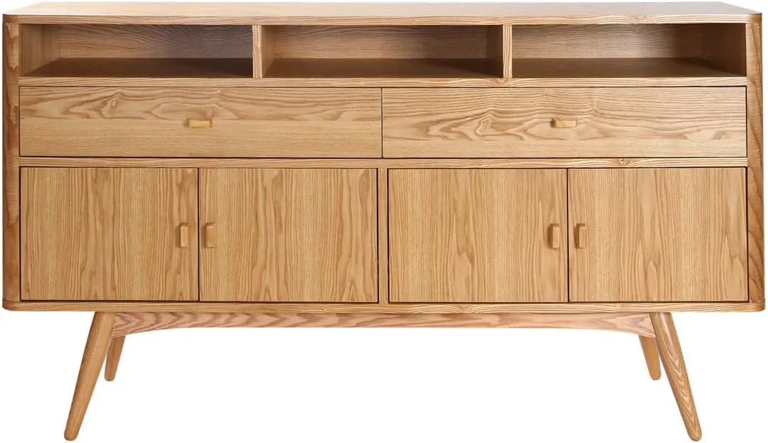 Buffet Scandinave en Bois Clair avec 4 Portes et 2 Tiroirs - L160 cm
