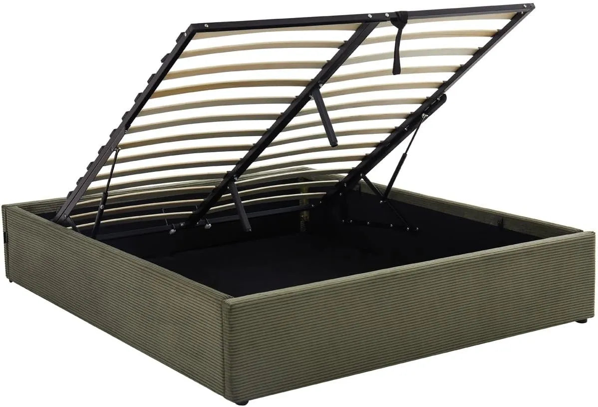 Lit Adulte Coffre 160x200 cm en Velours Vert avec Sommier - Modèle Handy par HOMIFAB