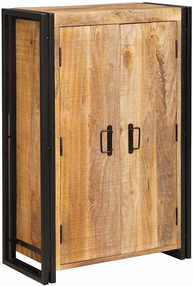Buffet en bois de manguier avec portes - 65x33x100 cm - Marron - Pour salle à manger et salon