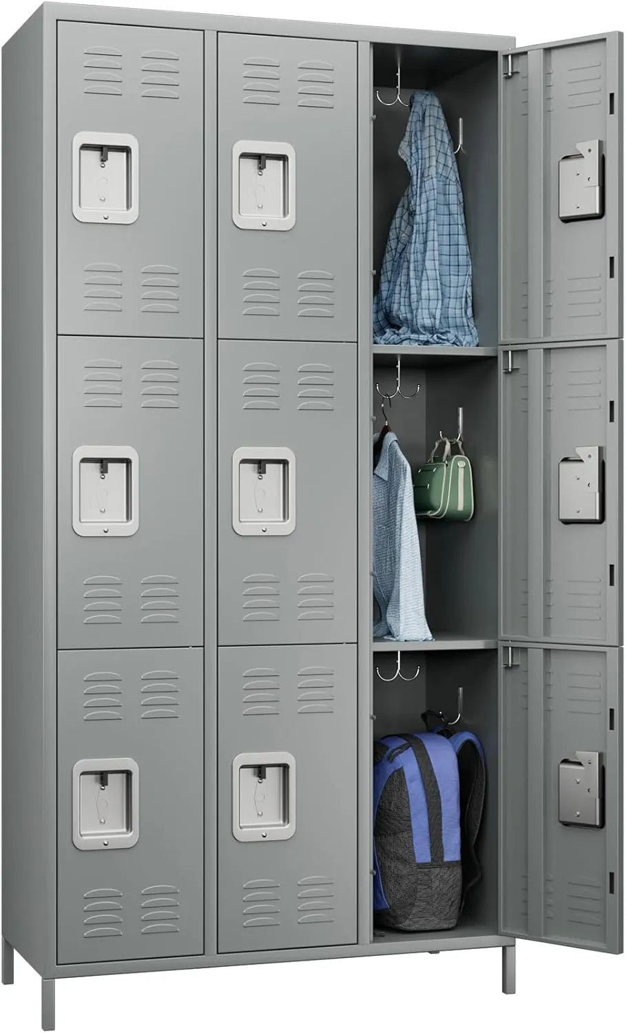 Casier de Sécurité Verrouillable 9 Compartiments avec Aération - Armoire Métallique pour Entreprises, Écoles et Bureaux - Gris Clair