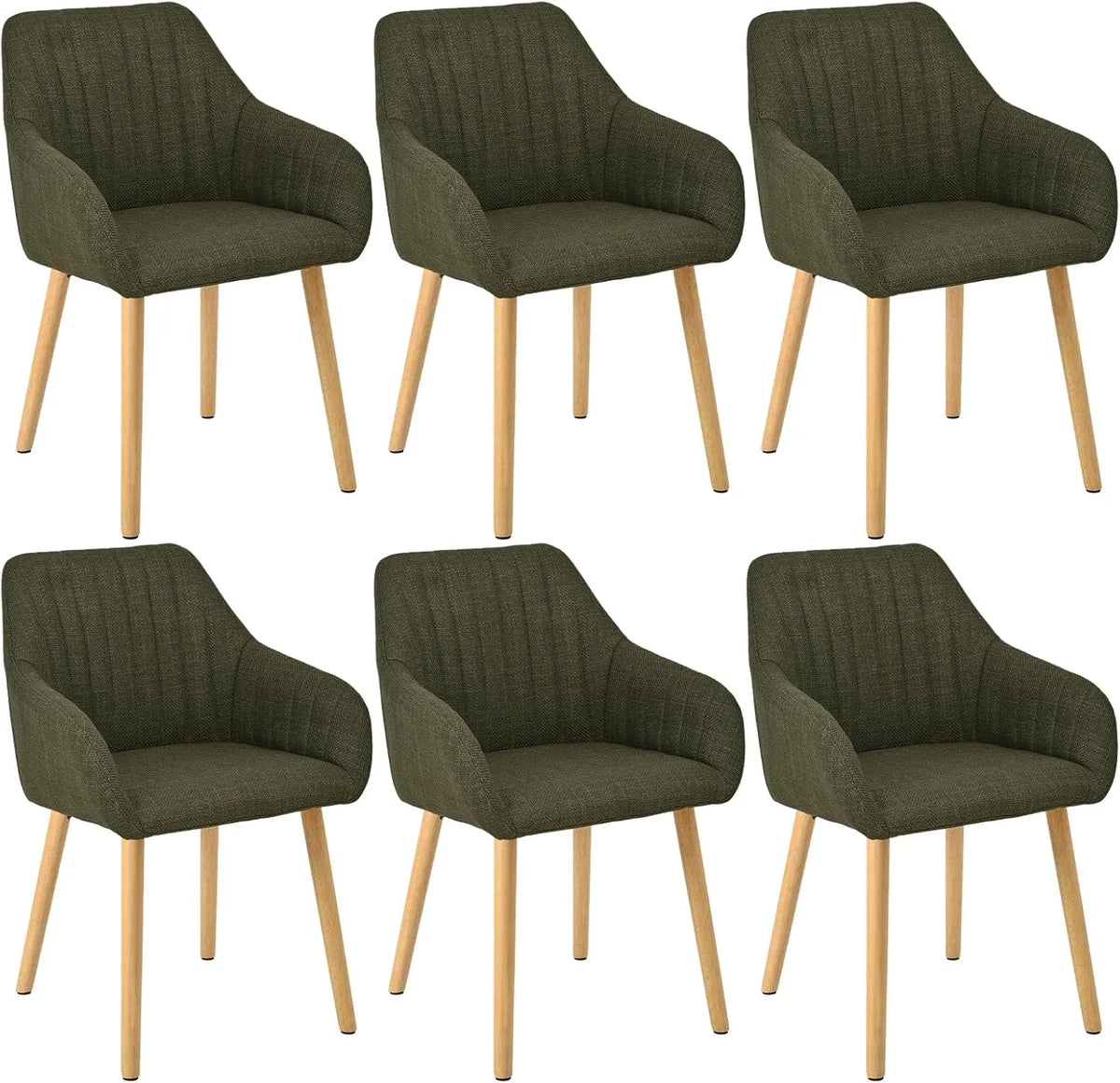 Ensemble de 6 chaises de salle à manger en tissu vert avec accoudoirs et pieds en bois