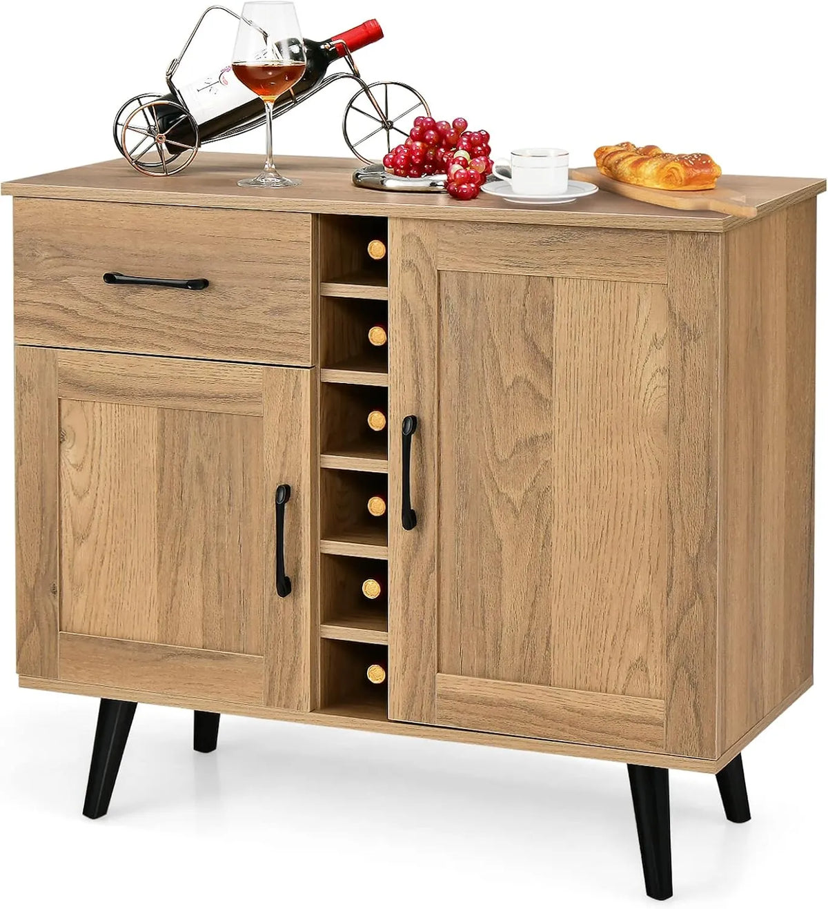 Buffet de Cuisine GIANTEX avec Porte-Bouteilles et Rangements, Armoire de Bar en Bois avec Tiroir, Étagères Ajustables, 90 x 40 x 79 cm