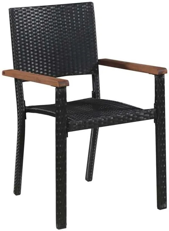 Ensemble de 2 Chaises de Jardin en Rotin Synthétique avec Accoudoirs en Bois d'Acacia et Structure en Acier - Confort et Résistance aux Intempéries pour Terrasse