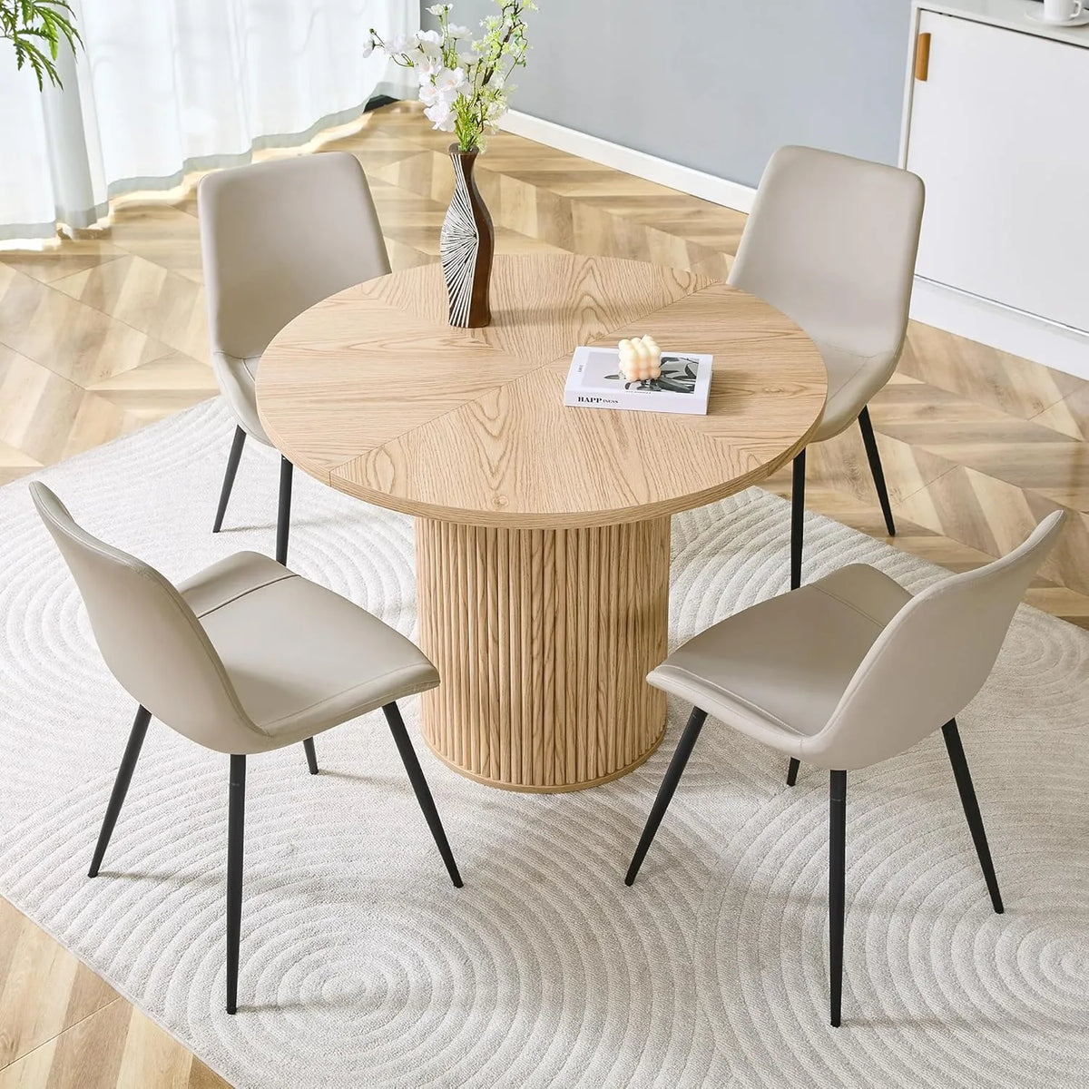 Table Ronde de Salle à Manger 100 cm Chêne Clair avec 4 Chaises Taupe en Similicuir