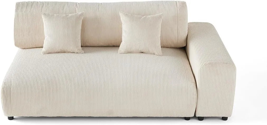 Canapé d'Angle Droit 3 Places en Velours Beige Côtelé - Design Moderne par Lisa Design