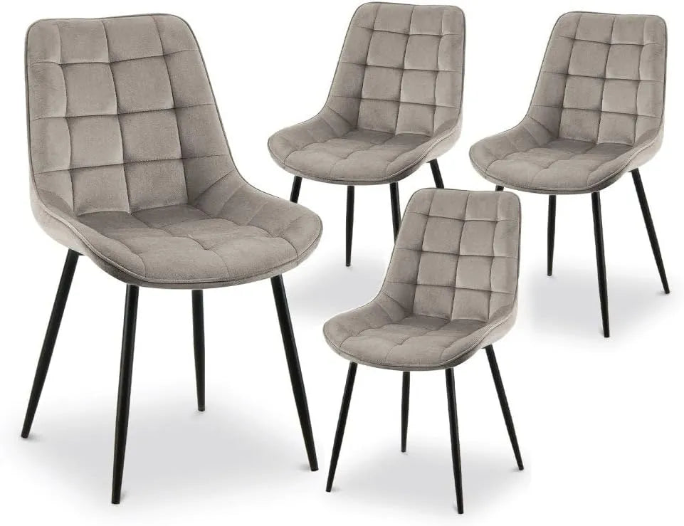 Lot de 4 chaises en velours beige avec dossier capitonné - Soren
