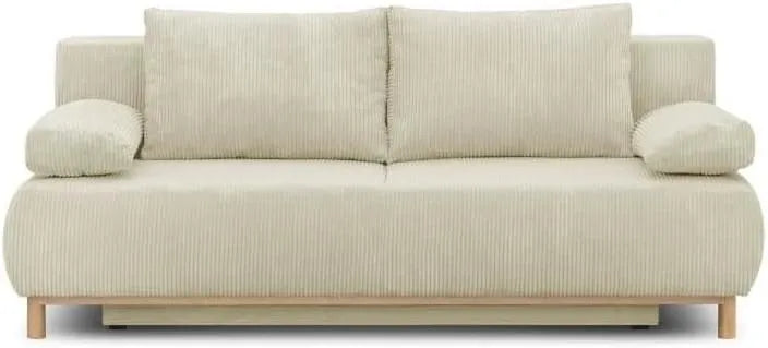 Canapé-lit MIKA 3 Places en Velours Côtelé Beige avec Coffre de Rangement - Dimensions 192 x 84 x 93 cm