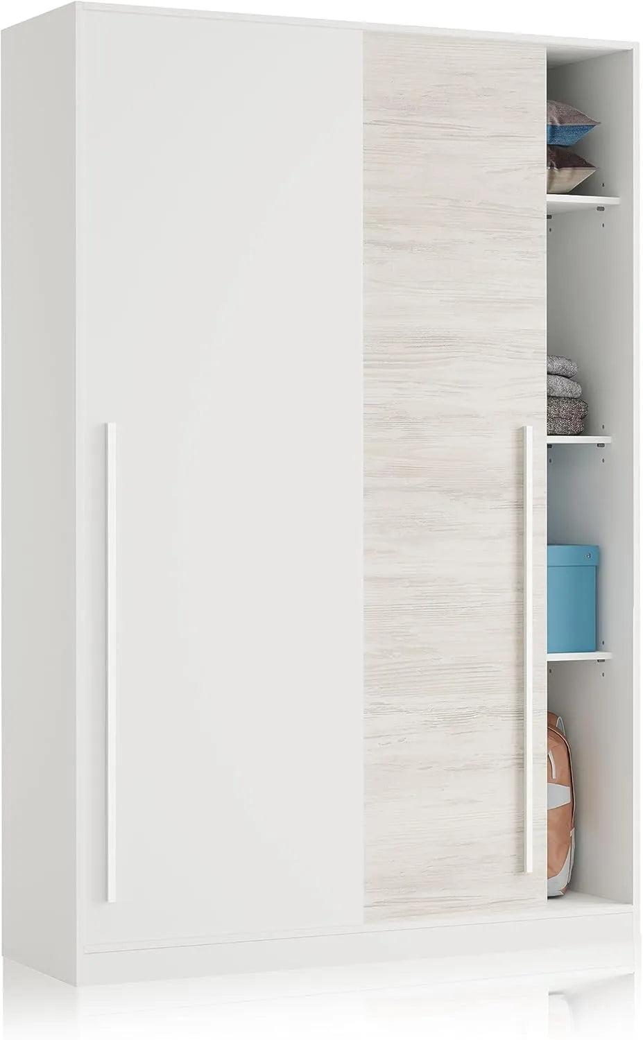 Armoire à Portes Coulissantes 2 Panneaux, 200x120x50 cm, Blanc Artic et Velho