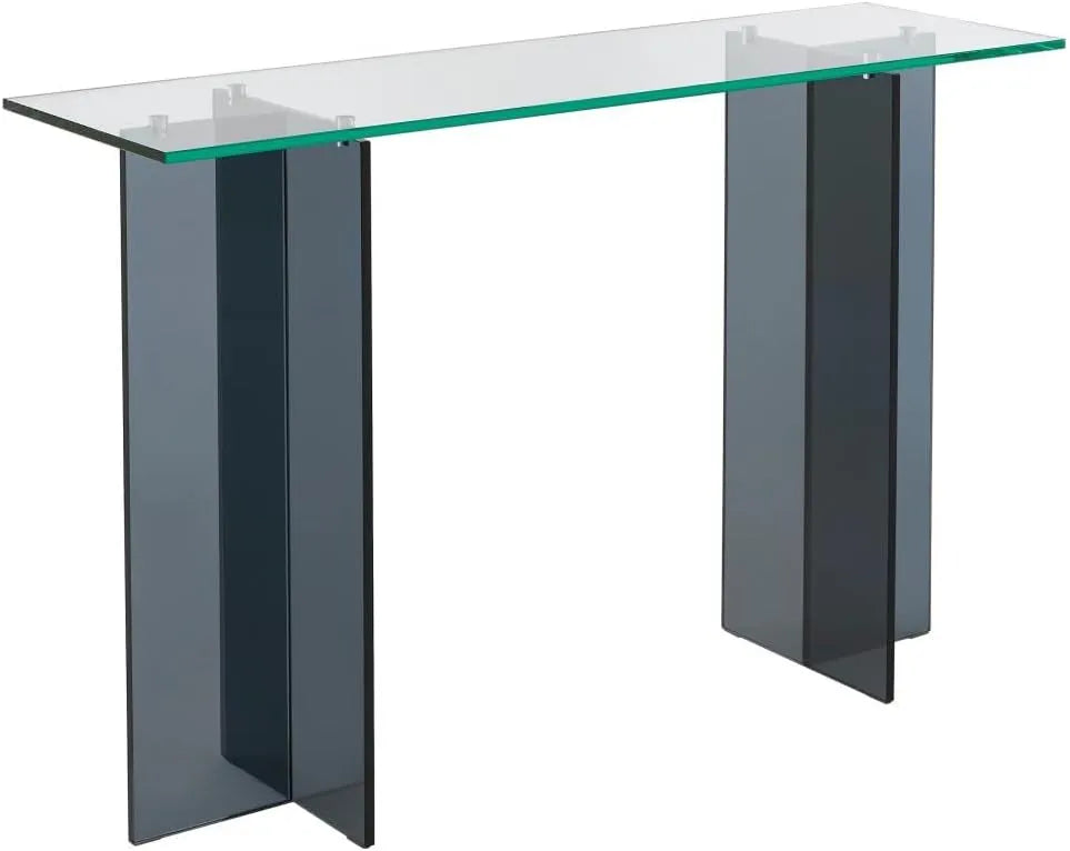 Console moderne en verre trempé transparent et anthracite - BYLENA