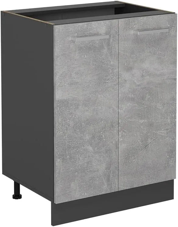 Armoire de Cuisine R-Line, Béton Mat, 60cm, Sans Plan de Travail