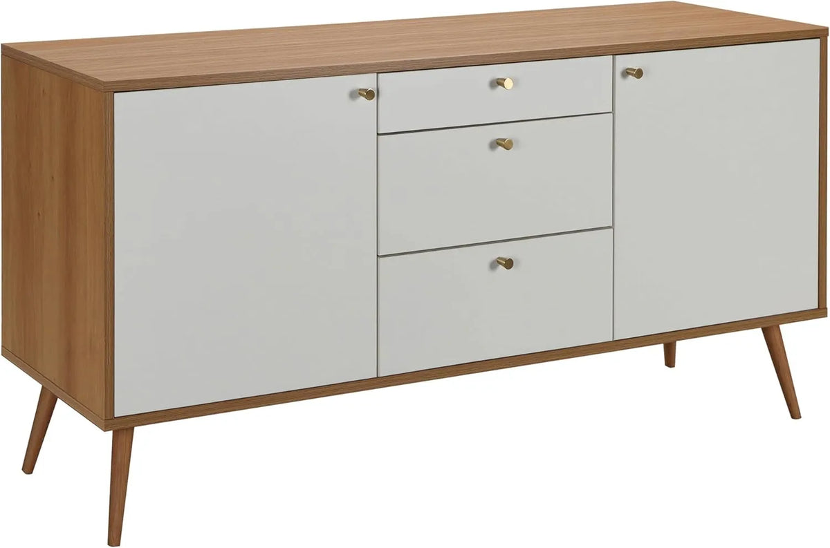 Buffet Scandinave Oviala Bois Clair 2 Portes 3 Tiroirs 150 cm Blanc