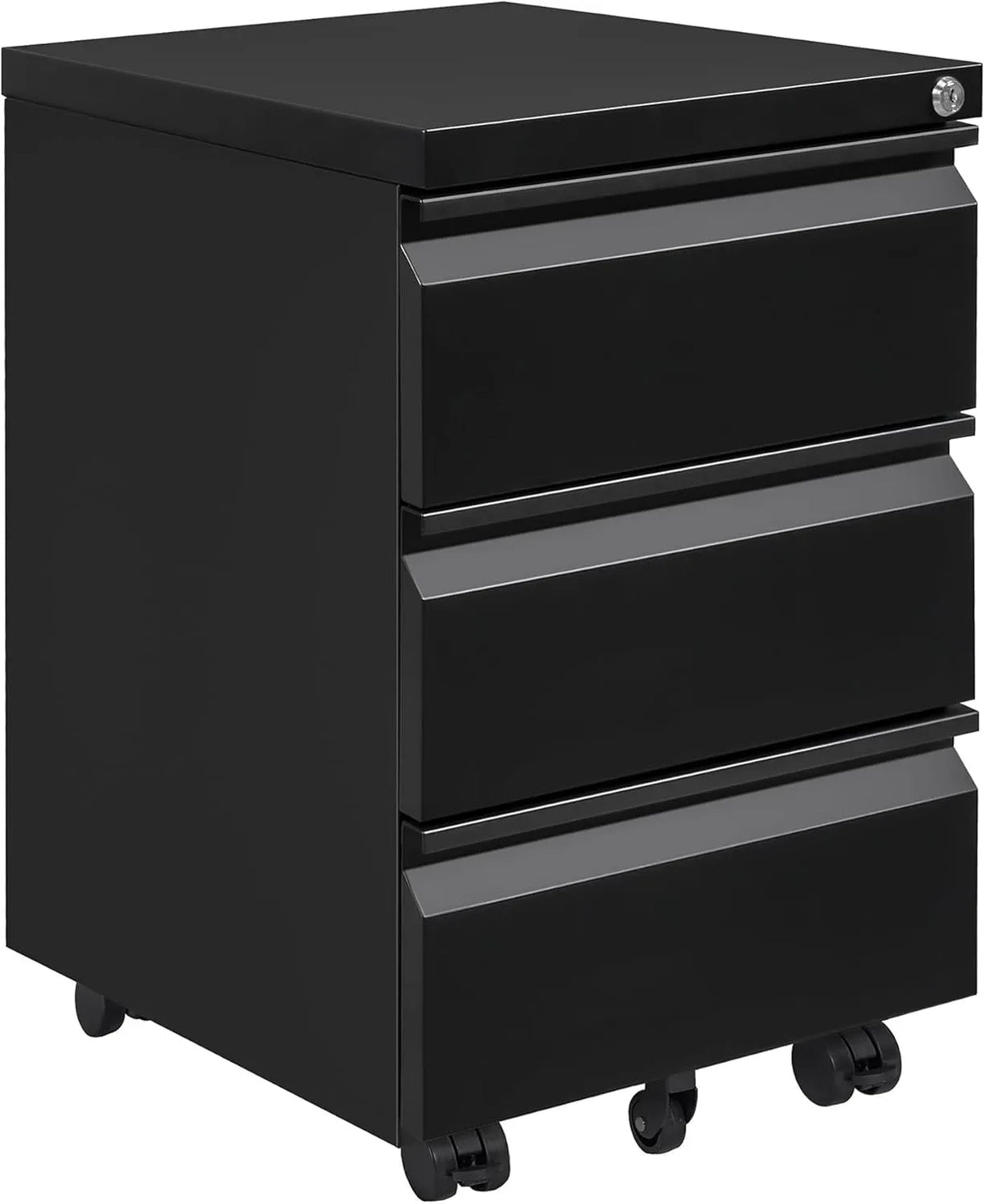 Caisse de Bureau Métallique à 3 Tiroirs avec Serrure, Prémontée, Noir
