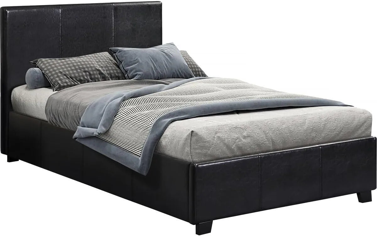Lit Simple Design Carla en Simili Cuir Noir avec Espace de Rangement, 90x190 cm
