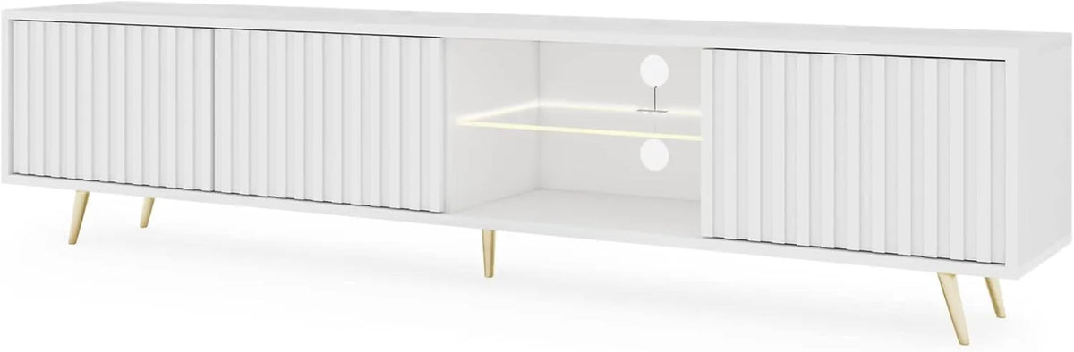 Meuble TV Selsey 175 cm avec Pieds Dorés et Éclairage LED Blanc