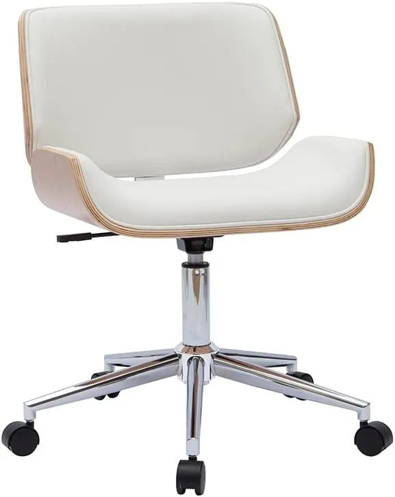 Chaise de Bureau Ergonomique Miliboo en Bois Clair et Chromé, Blanc