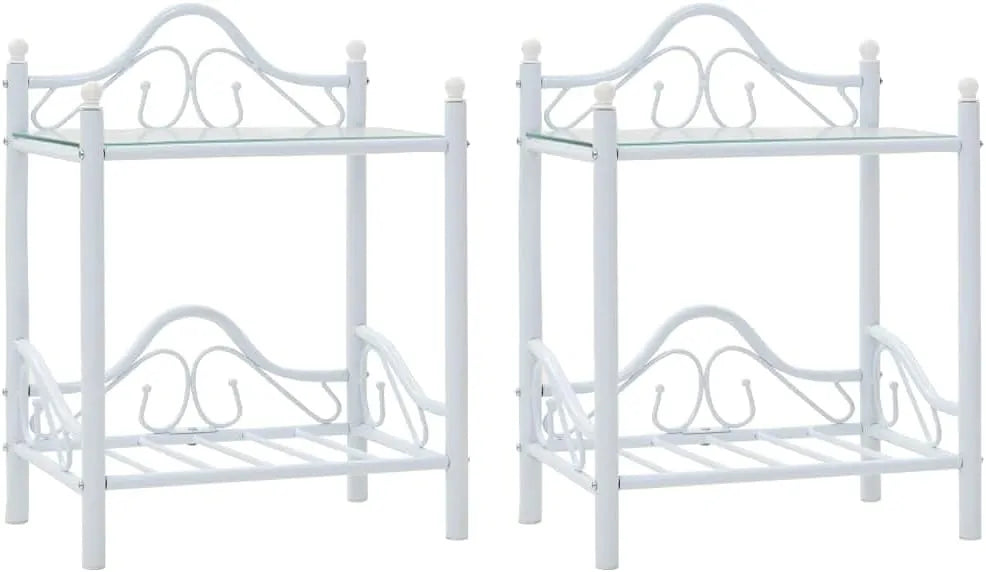 Tables de nuit blanches en acier et verre trempé, lot de 2, 45 x 30,5 x 60 cm