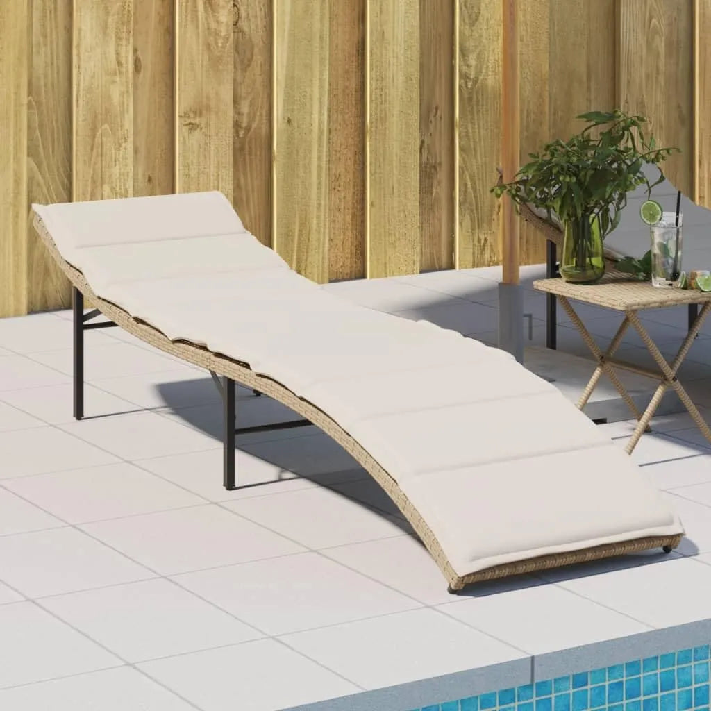 Chaise longue confortable en rotin synthétique beige - Dossier ajustable - Cadre acier robuste - 55x199x50 cm - Idéale pour extérieur