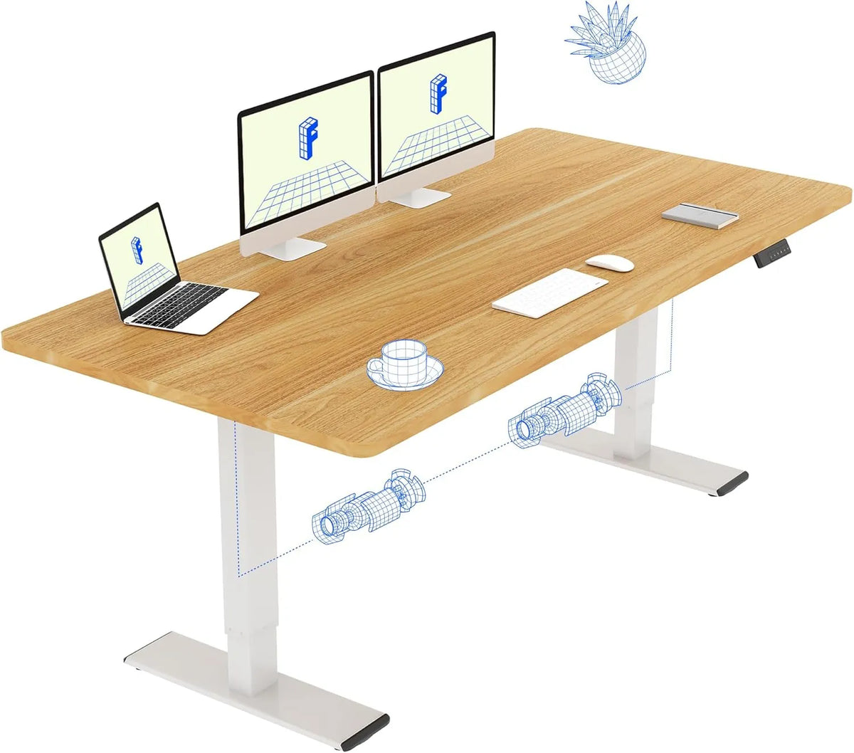 Bureau Électrique Réglable FLEXISPOT, 140x70 cm, Double Moteur, Charge 100kg, Mémoire Intégrée, Blanc et Érable