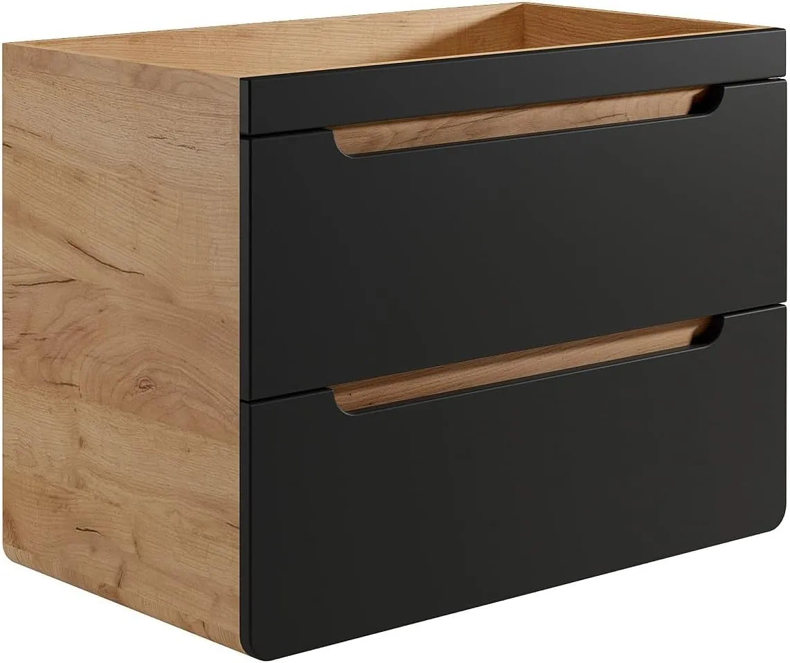 Aruba - Meuble Sous Vasque Suspendu 80 cm, Natural et Anthracite, Design Élégant