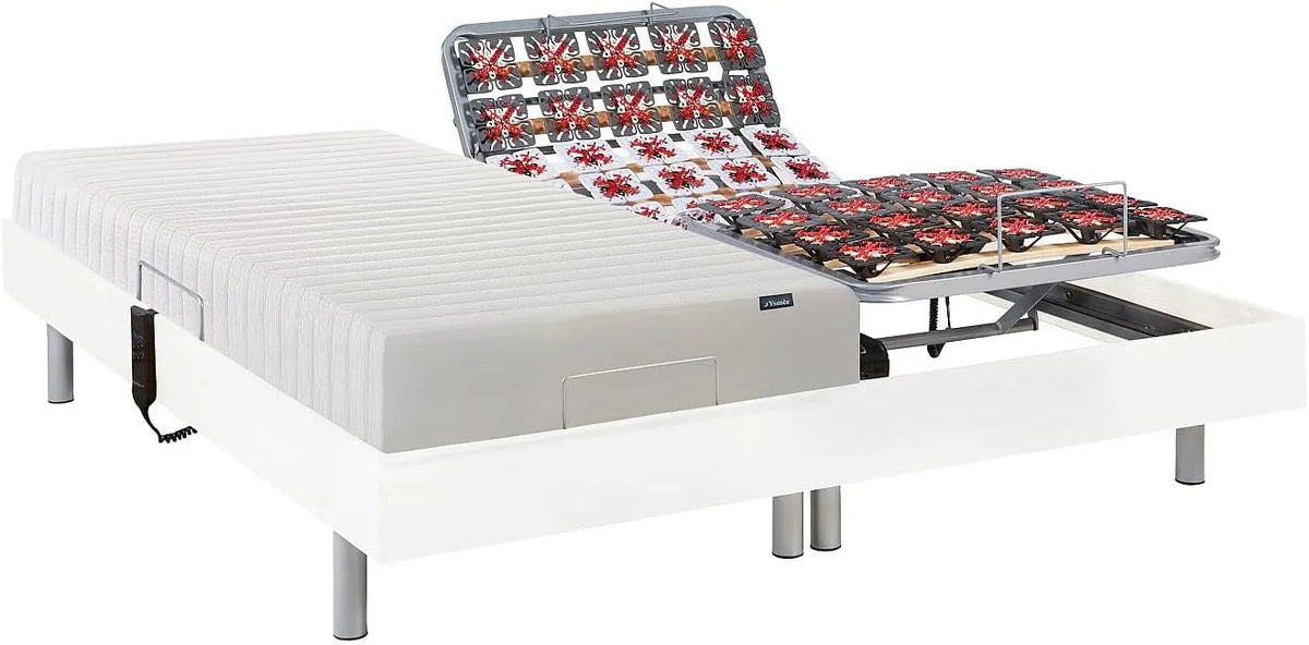 Lit Électrique Relaxation avec Matelas en Latex - 2 x 70 x 190 cm - Blanc - Modèle YSMÉE