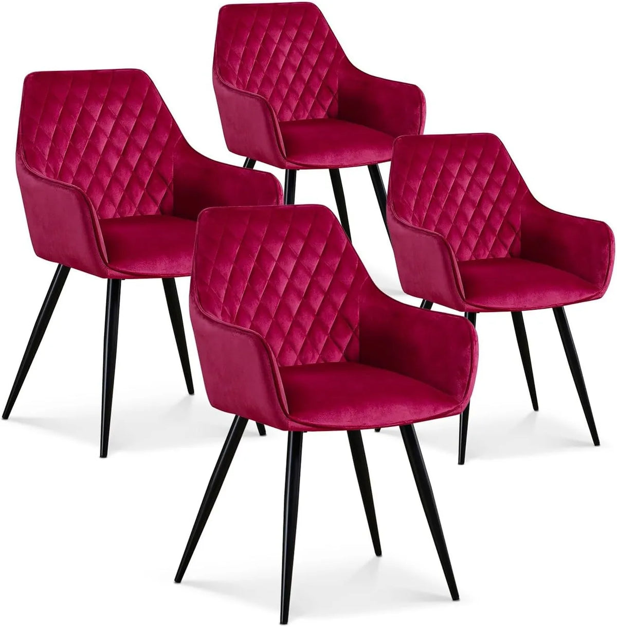 ENSEMBLE DE 4 CHAISES EN VELOURS ROUGE AVEC PIEDS NOIRS VICTORIA