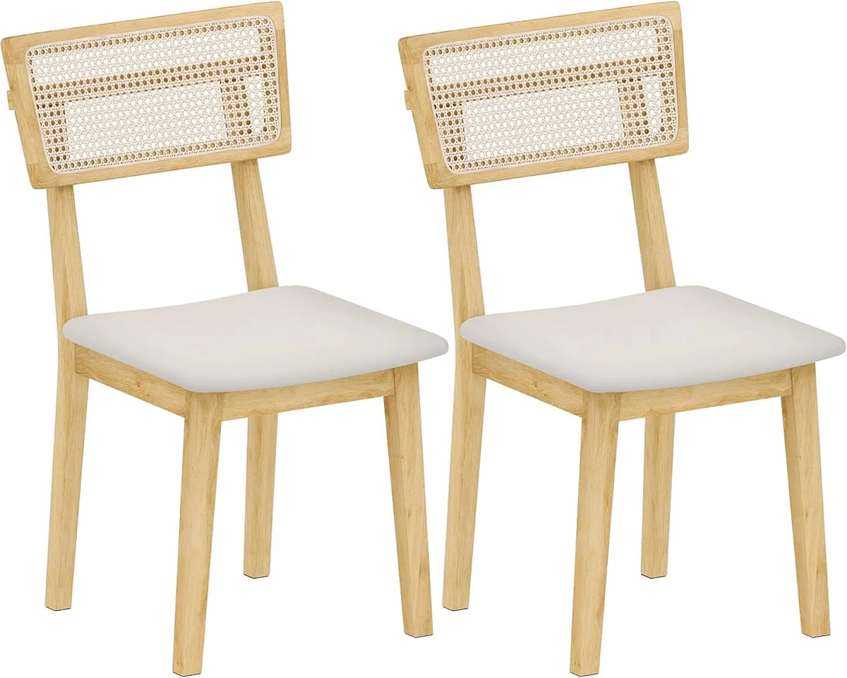 Ensemble de 2 chaises en rotin moderne pour salle à manger, cadre en bois d'hévéa