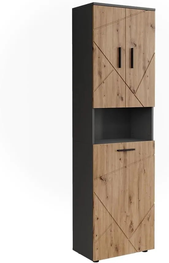 Armoire Haute Vicco Irma, 50x172cm, Anthracite et Bois, 3 Portes